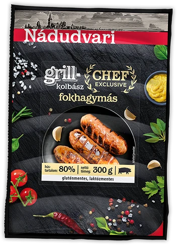 Nádudvari Chef Exclusive grillkolbász fokhagymás 300g logó